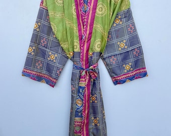 Kimono de seda Patola auténtico – Tejido tradicional indio – Bata estilo bohemio – Talla única