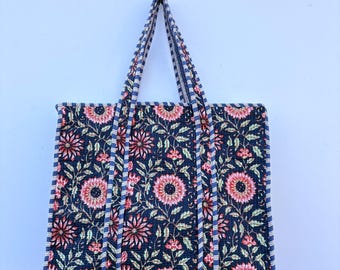 Handmade Cotton Quilted Tote Bag | Floral Patchwork Shoulder Bag