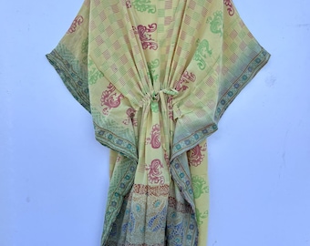 Handmade Crepe Silk Kaftan – Bohemian Silk Kimono Robe – Vintage Style Caftan