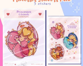 Paquete de pegatinas de princesas fantásticas, pegatinas mate en forma de corazón, adorables animales de compañía, juego de 3 pegatinas kawaii