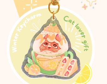 Summer Lemon Cat Keychain, Summer Cat Keychain, Kawaii Lemonade Acrylic Charm, Cute Bag Charm, Cat Lover Gift, Japanese Style
