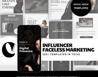 Influencer Faceless Marketing | Dark Luxury Templates | Instagram Brand Kit | Digital Presence Bundle for Coaches & Entrepreneurs