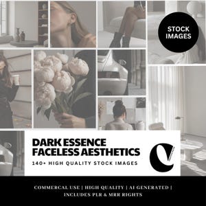 Könnte beinhalten: Eine Collage ästhetischer Stockbilder mit verschiedenen Szenen in neutralen Farbtönen. Die Bilder zeigen einen Strauß Pfingstrosen, ein Auto und eine Person, die eine Kaffeetasse hält. Der Text lautet "DARK ESSENCE FACELESS AESTHETICS".