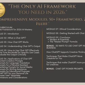 ChatGPT Strategy Guide & Master Prompt Formula | 2026 AI Mastery Curriculum for Business, 50+ Frameworks Digital Download