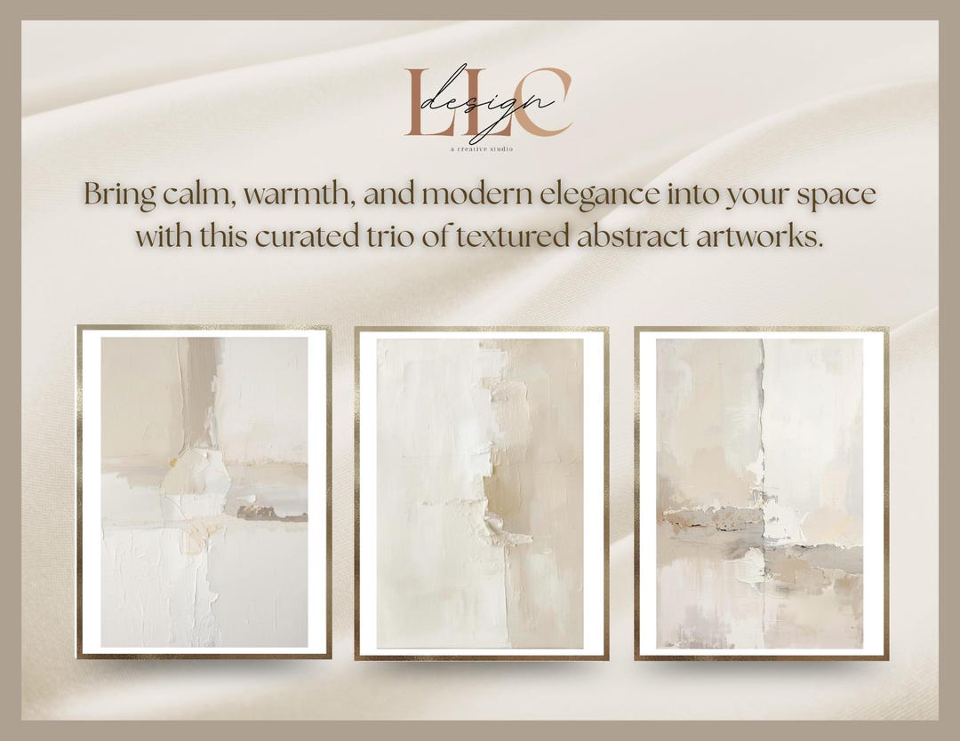 Neutral Abstract Trio • Textured Wall Art Set • Minimalist Beige Prints ...