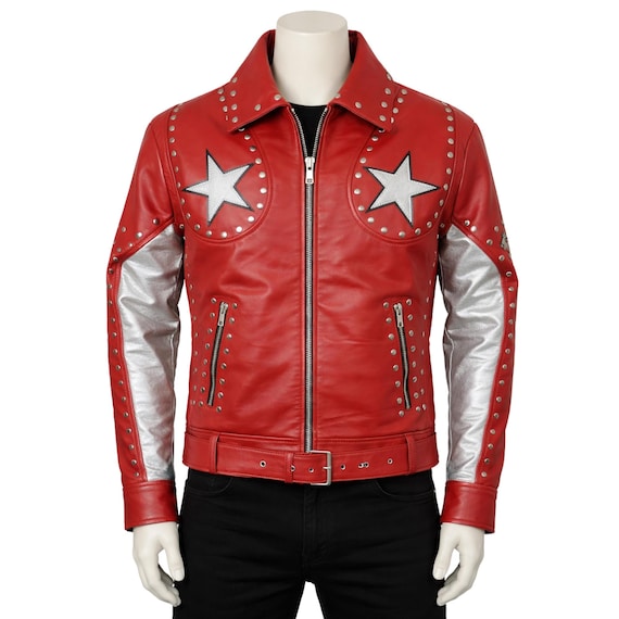 【美USED】RED MOON leather jacket Handmade Conan Gray Red Biker Leather Jacket - Etsy