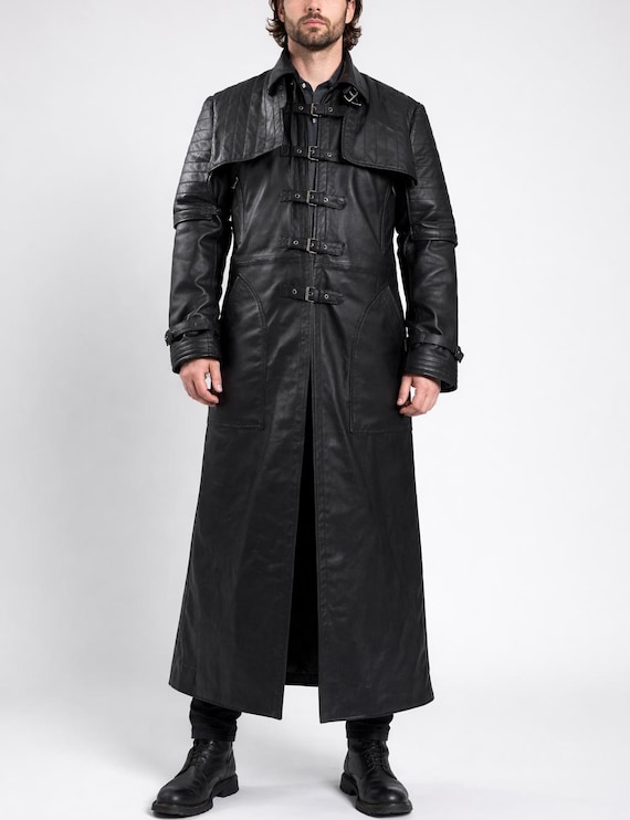 Handmade Steampunk Gothic Leather Trench Coat Jacket Hugh Jackman