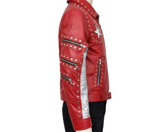 Handmade Conan Gray Red Biker Leather Jacket - Etsy
