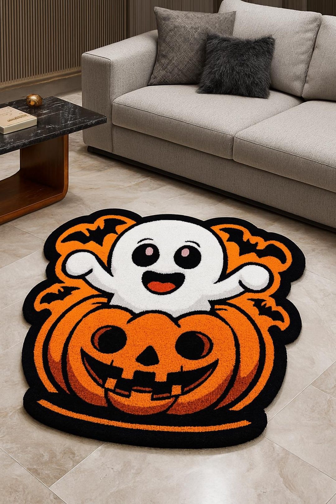Modern Handmade Tufted Halloween Rug: Ghost in Pumpkin Design Rug Home ...