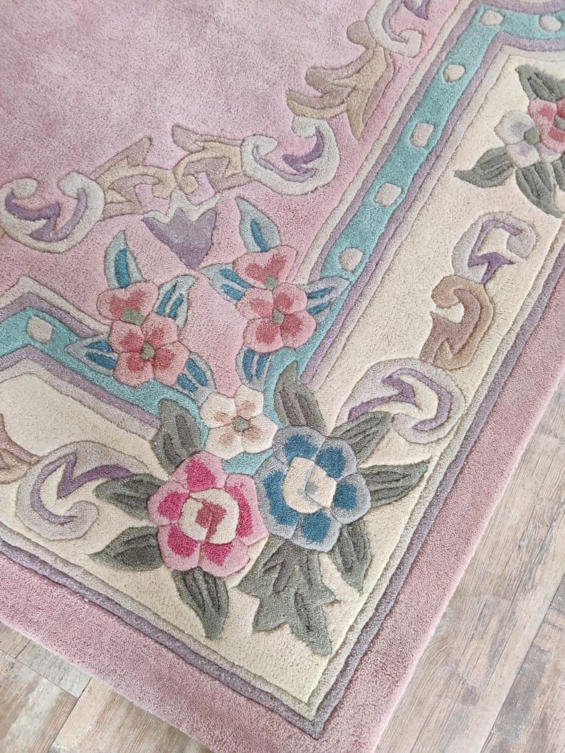 Handmade Pink Floral Tufted Wool Rug, Vintage Botanical Area Carpet - Etsy