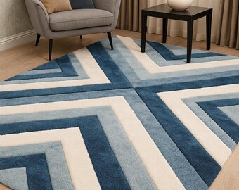 Retro Area 70s Rug • Mid Century Modern Rug • Groovy Abstract Tufted Carpet • Vintage Handcrafted Rug • Warm Color Rug • Boho Geometric Rug