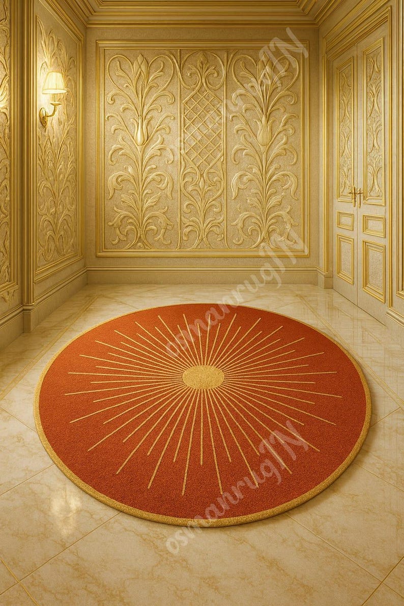 Luxury Red and Gold Sunburst Rug: Modern Round Accent Carpet - Etsy