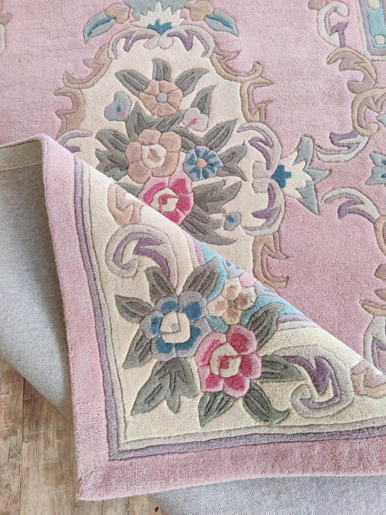Handmade Pink Floral Tufted Wool Rug, Vintage Botanical Area Carpet - Etsy