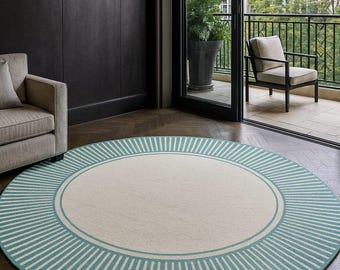 Koi Fisch Wollteppich für Wohnzimmer Runder Teppich Blau Künstlerischer Handgemachter Bodendekor