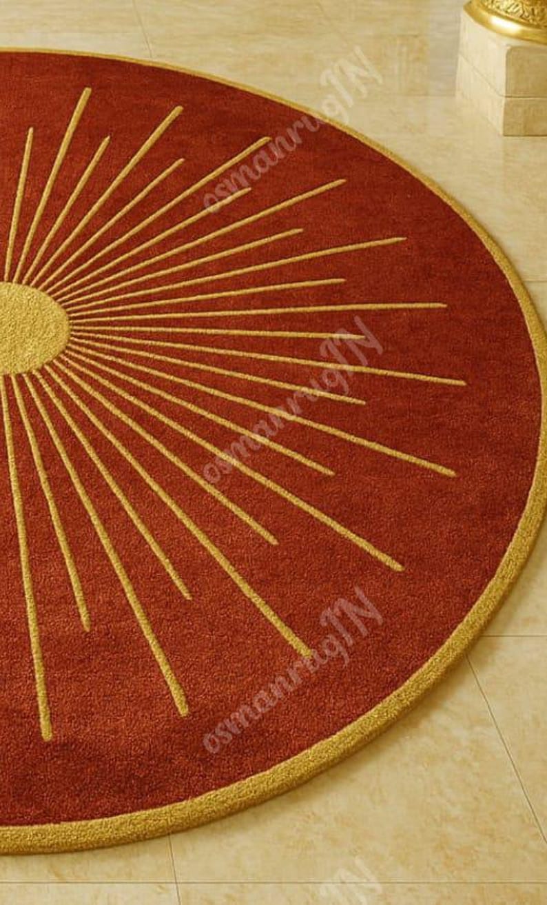 Luxury Red and Gold Sunburst Rug: Modern Round Accent Carpet - Etsy