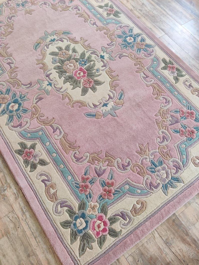 Handmade Pink Floral Tufted Wool Rug, Vintage Botanical Area Carpet - Etsy
