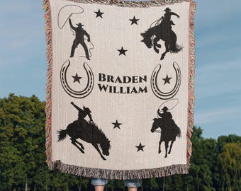 Personalized Baby Blanket Boy Western Baby Shower Gift Woven