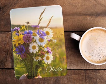 Custom Kindle Case Paperwhite 12th Gen 7" Colorsoft Leather Hand Strap Wildflower Personalized Name