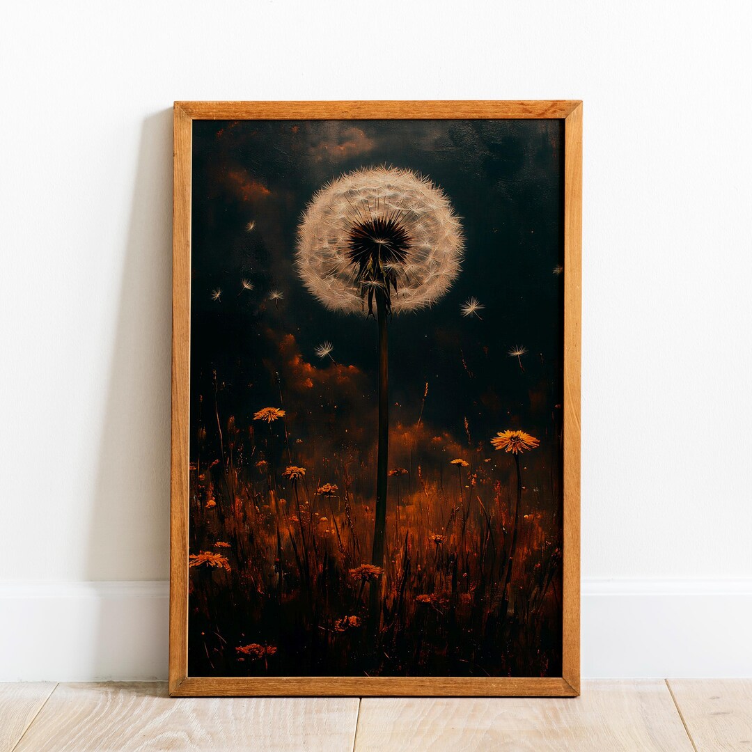 Vintage Dandelion Poster, Rustic Wildflower Art, Dark Academia Painting ...