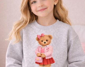 Preppy Teddy Bear Sweatshirt | Girls Boutique Crewneck | Mommy and Me Option