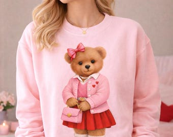 Coquette Teddy Bear Sweatshirt, Girly Pullover