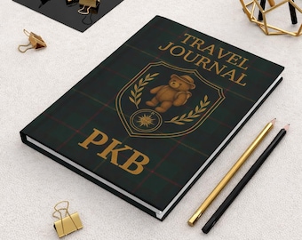 Preppy Tartan Travel Journal- Personalized Heritage Bear - Old Money Style Gift - Equestrian