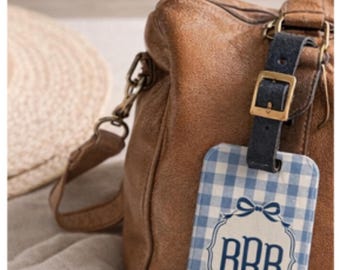 Custom Luggage Tag Personalized, Monogram Luggage Tag, Preppy Blue Bag Tag, Suitcase Tag, Equestrian Gift
