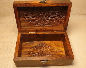 The Treasure (Zeenat) - Hand-Carved Sheesham Jewelry Chest - Wooden Keepsake Box (5"x8")