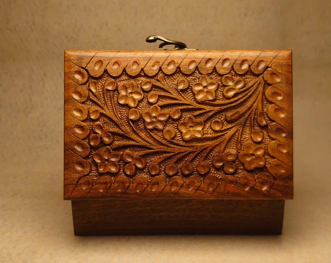 Featured listing image: The Gem (Jauhar) – Carved Wooden Jewelry Gift Box (4x6)