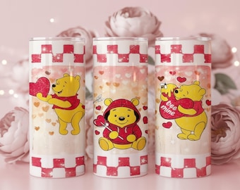 Lot de 2 emballages de gobelet rose en dessin animé de la Saint-Valentin 20 oz, ours en peluche pour la Saint-Valentin, personnage 20 oz skinny ours en peluche pour la Saint-Valentin Png, téléchargement numérique