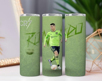 Paquet de 2 verres d'emballage de joueur de football Ronaldo PNG, design de but de champion (art numérique)