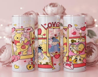 Rose Saint-Valentin dessin animé 20 oz gobelet Wrap Png, miel ours Saint-Valentin personnage 20 oz maigre gobelet ours Saint-Valentin Png, téléchargement de fichier numérique