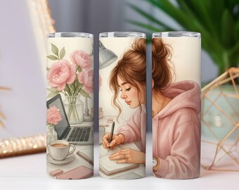 Gobelet à fleurs roses pour fille | Conception par sublimation (PNG) 20 oz