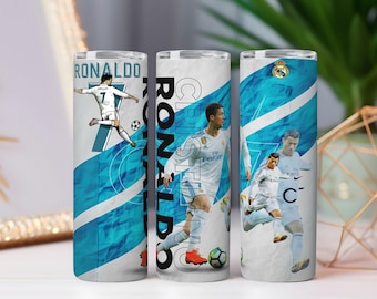 Verre de Cristiano Ronaldo PNG : téléchargement numérique art football bleu et blanc
