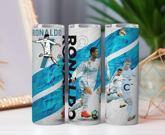 Cristiano Ronaldo Tumbler PNG: Blue & White Football Art Digital Download