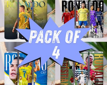 Lot de 4 verres Cristiano Ronaldo PNG : téléchargement numérique d'art du football