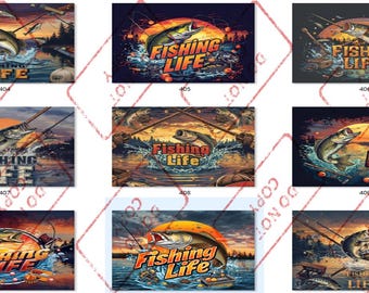 Lot d'emballages pour gobelets Fishing Life – Motifs PNG au coucher du soleil sur le lac (téléchargement numérique)