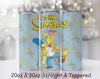 Emballage de gobelet Simpson : gobelet fin droit/conique de 20 oz, 30 oz, design PNG (téléchargement numérique)
