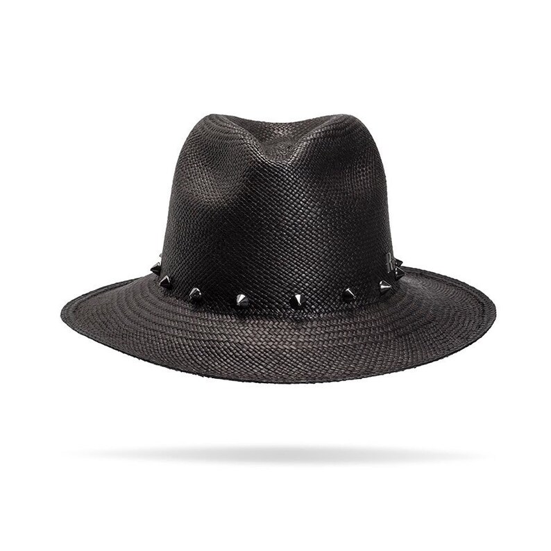 Stud hat Black Panama with Studs rocker hat Rocky