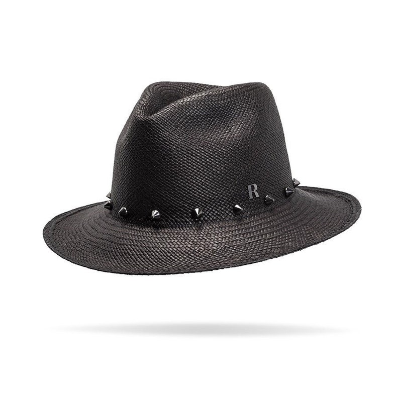 Stud hat Black Panama with Studs rocker hat Rocky