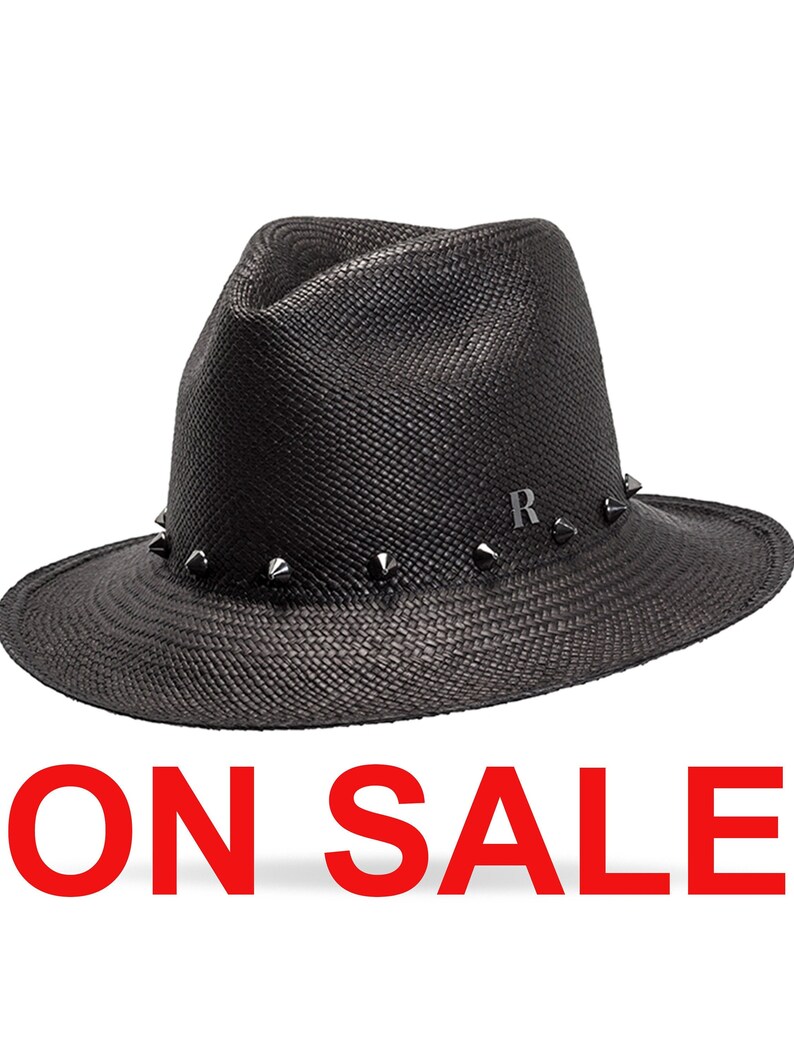Stud hat Black Panama with Studs rocker hat Rocky