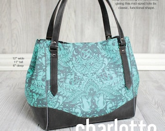Swoon patterns: charlotte city tote - pdf vintage purse tote handbag sewing pattern