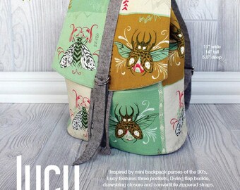 Swoon patterns: Lucy backpack - pdf vintage purse backpack bag adjustable strap sewing pattern