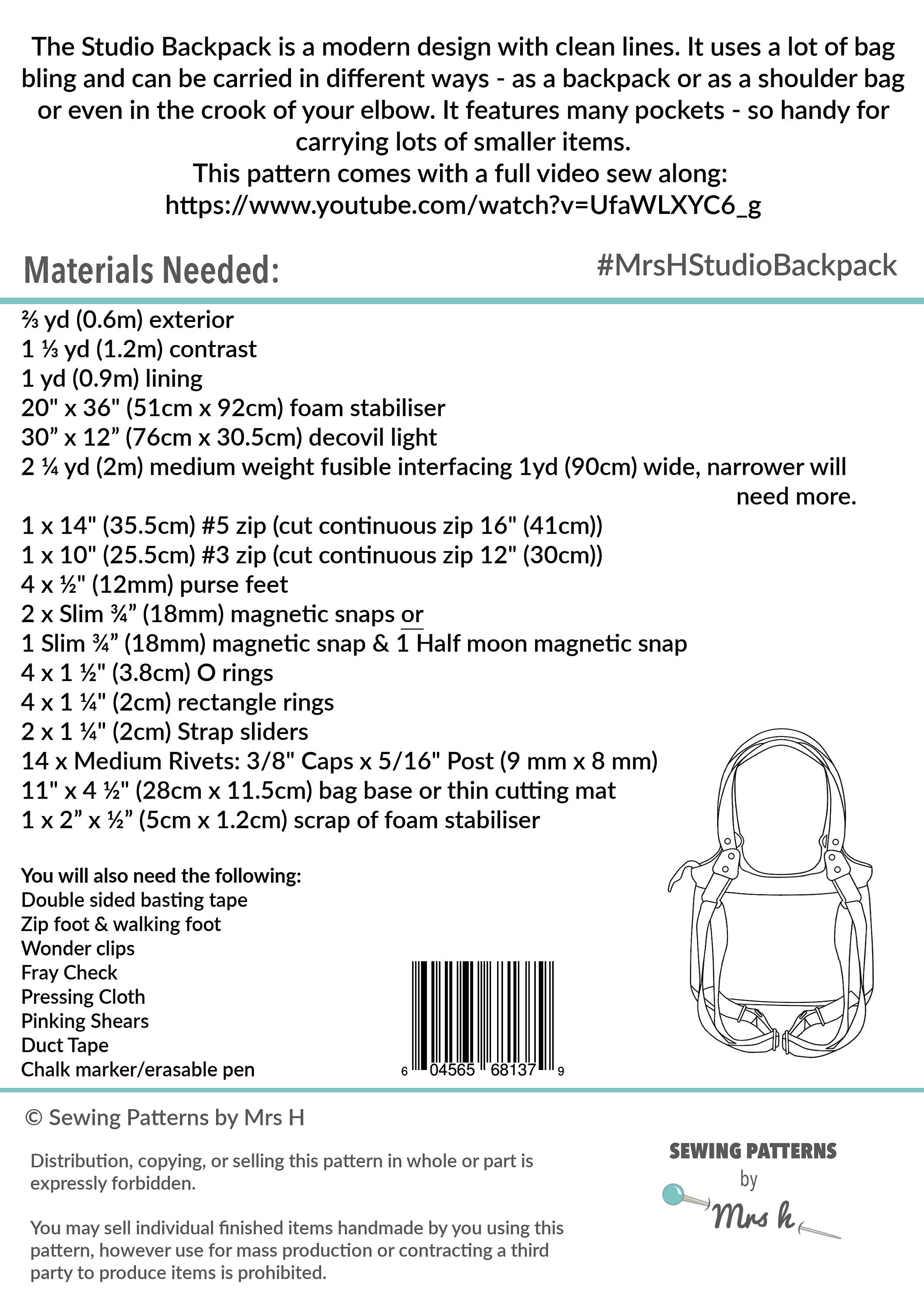 Modern Backpack Patterns Studio Backpack Bag Sewing Pattern: Modern Design (digital PDF Pattern ...