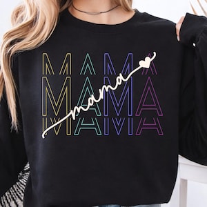 Gildan 18000 Mama Sweatshirt Retro Gradient Script Mama Crewneck Gift For Mom Matching Mama Mini Mothers Day Gift Mom Life Pullover