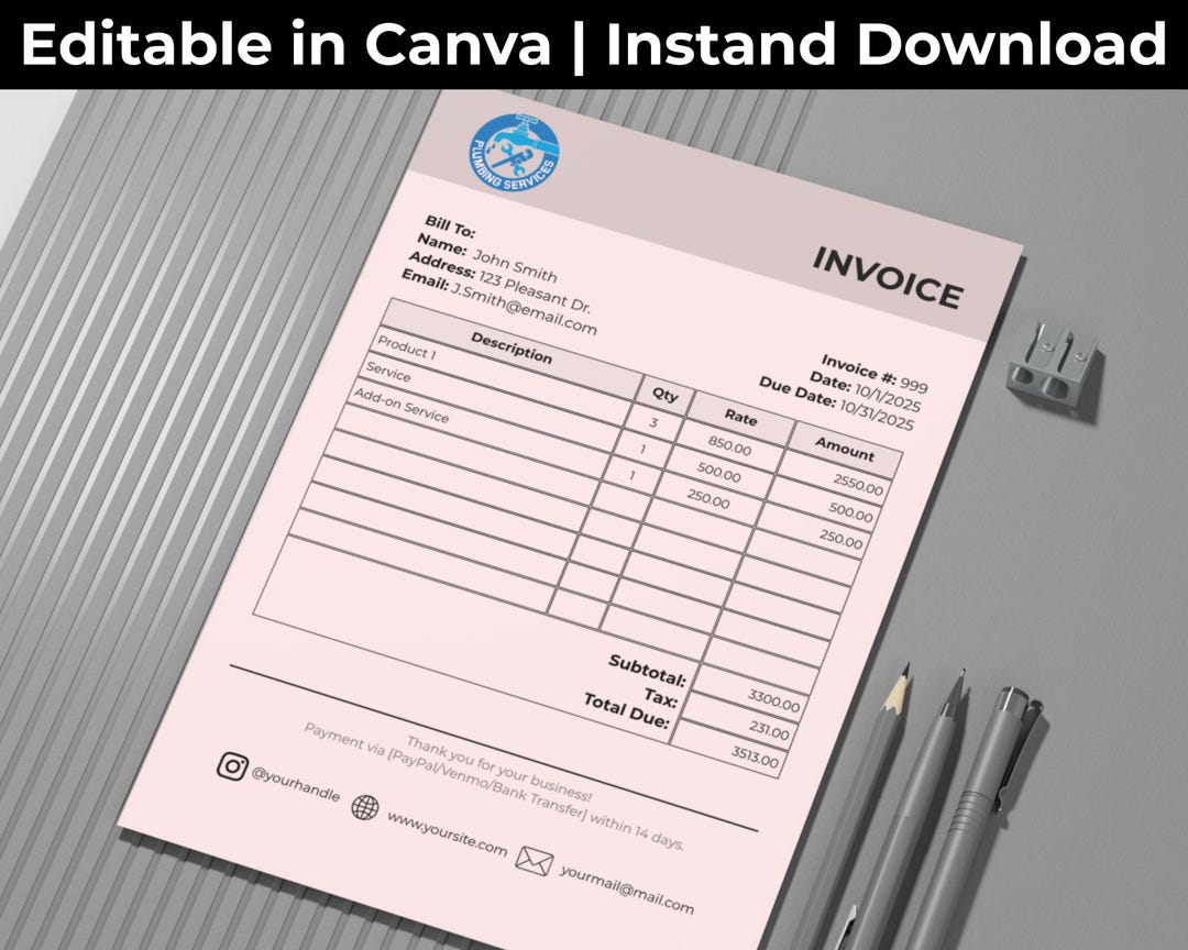 Canva Invoice Template for Small Business | Editable & Printable ...