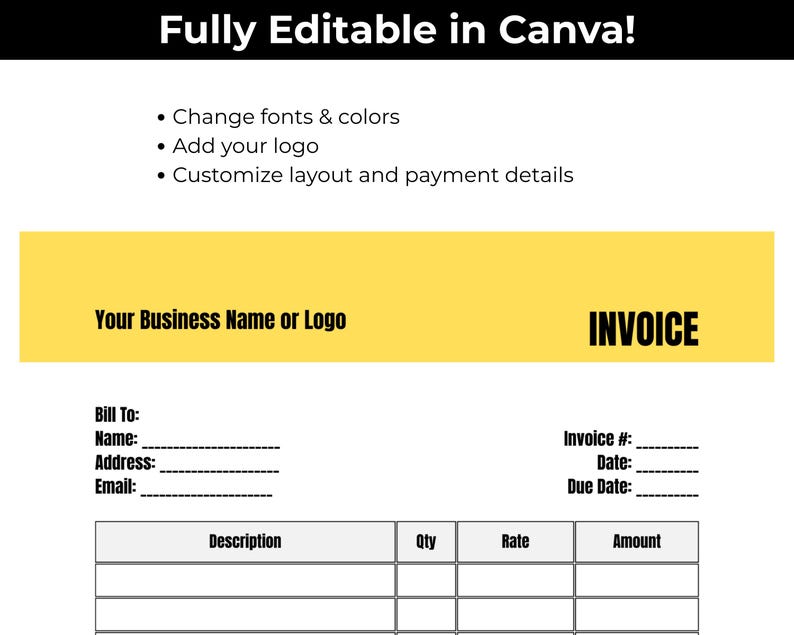 Canva Invoice Template for Small Business | Editable & Printable ...