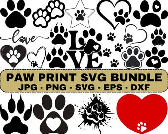 Paquete SVG de huellas de patas, huellas de perros y gatos (descarga digital)