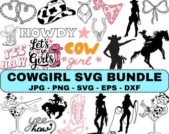 Clipart de Cowgirl Retro SVG: Chapéu Rosa Ocidental, Botas (Download Digital)