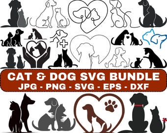 Cat and Dog Silhouette SVG Bundle: Pet Lover Clipart (Digital Download)